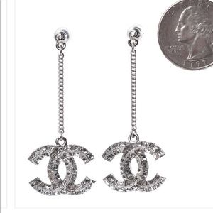 CHANEL Baguette Crystal CC Drop Earrings